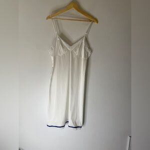 vassarette White Nylon Slip Dress Lace Blue Trim Size 36